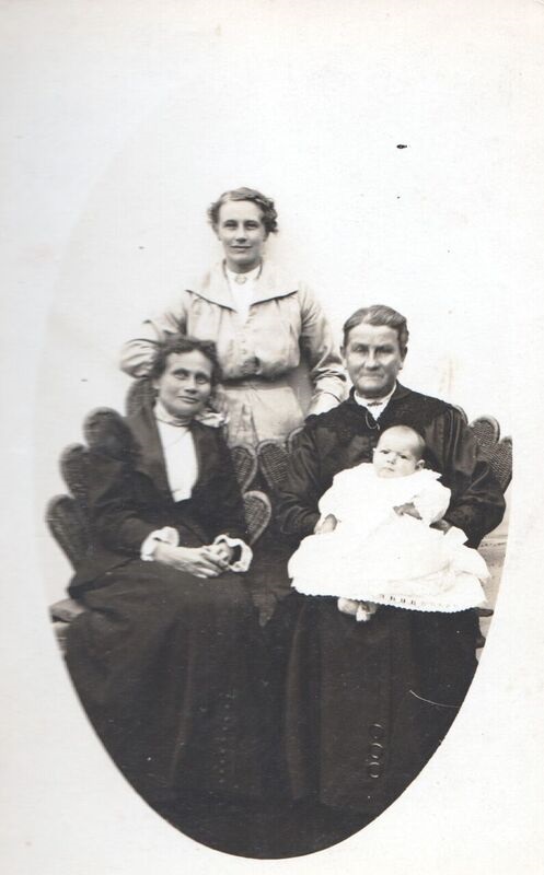  Jane, on the far left, with her daughter at the back, and her mother, Lydia, holding Eva’s baby daughter.